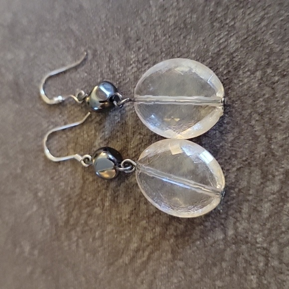 3/$30 HANDMADE Acrylic Clear Beaded Sterling Dangle Hook Earrings - Picture 2 of 5